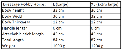 Size chart for dressage hobby horses